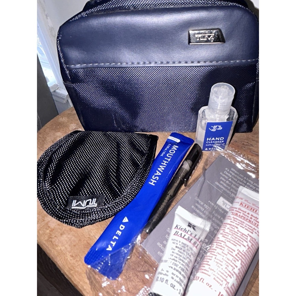 NEW Tumi For Delta Amenity Kit Kiehl's Toiletries Bag Filled Black Soft Case - Picture 5 of 5